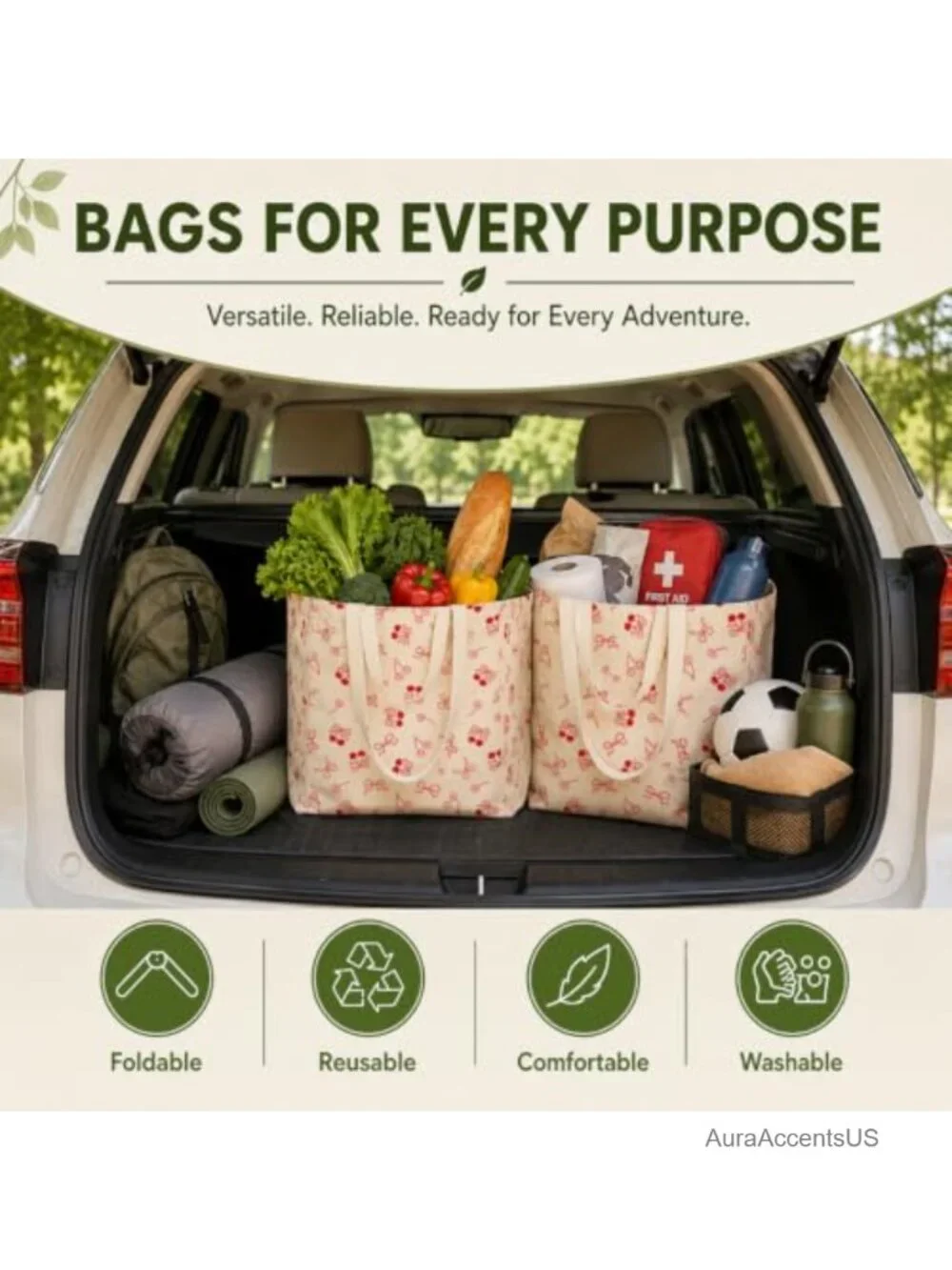 Large Canvas Grocery Tote Bag Reusable Shopping Shoulder Bags with 4 Inner